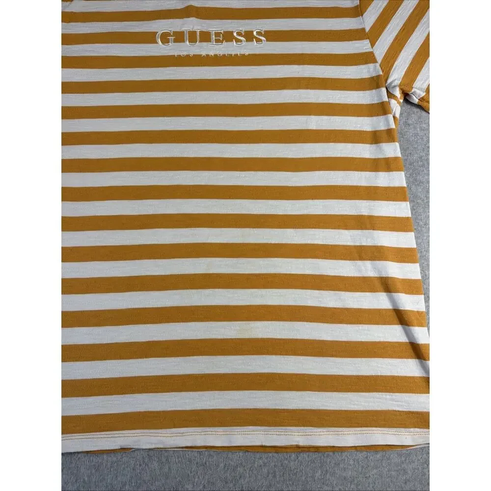 Vintage Guess Jeans USA Striped T‑Shirt Men’s Large 90s Yellow Cotton Logo - Picture 3 of 8